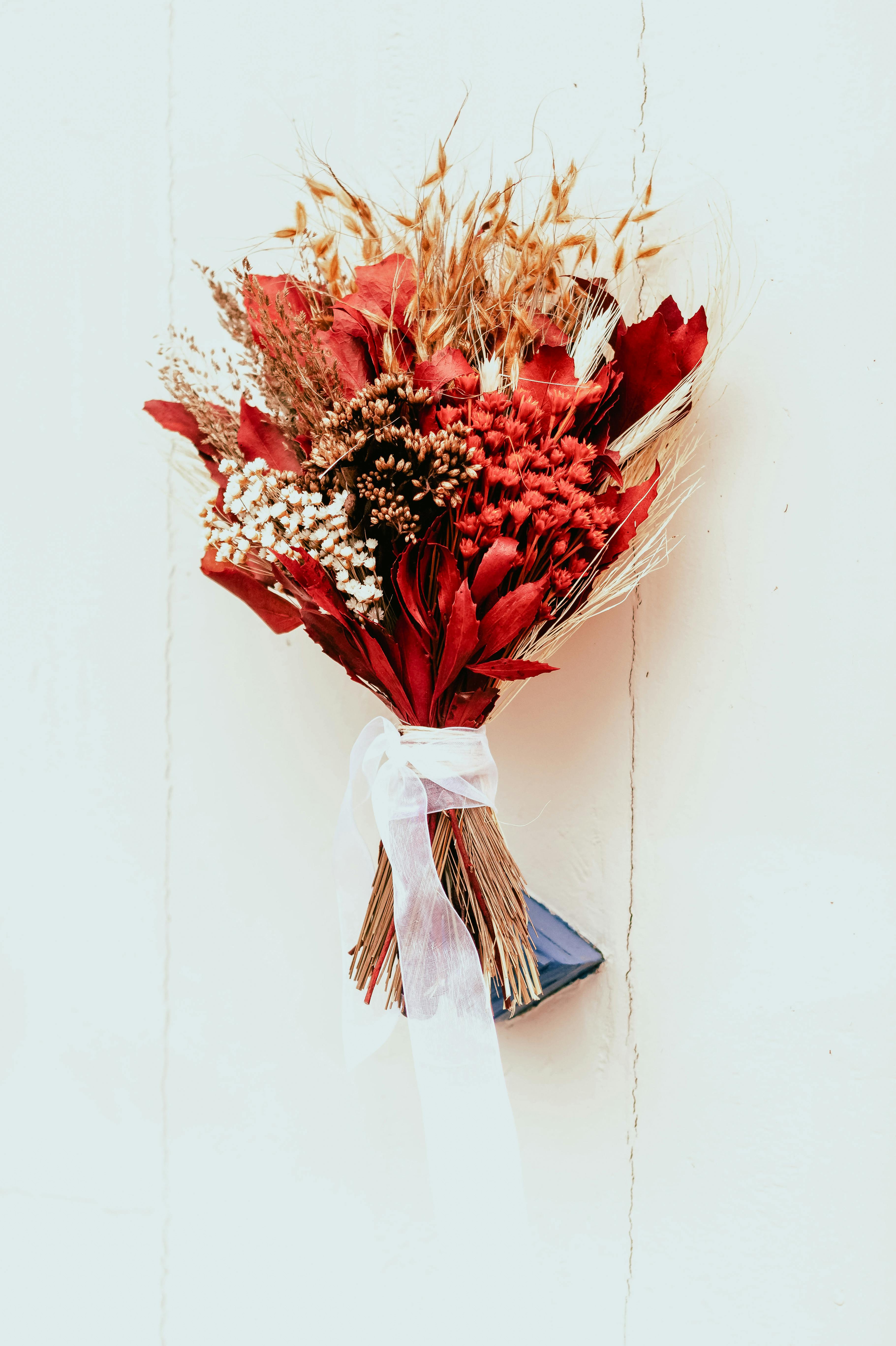 Strauß Rouge — Trockenblumen in Bordeaux
